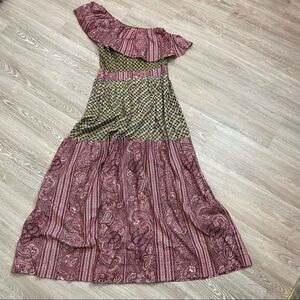 Hand made Patch Work One Shoulder Maxi Dress